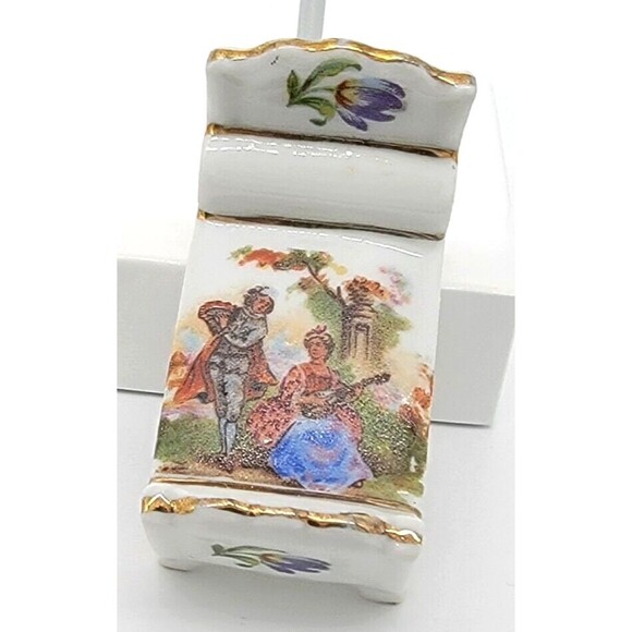 Limoges France Miniature Bed Dollhouse Furniture Victorian Couple Gold Trim - Picture 8 of 12